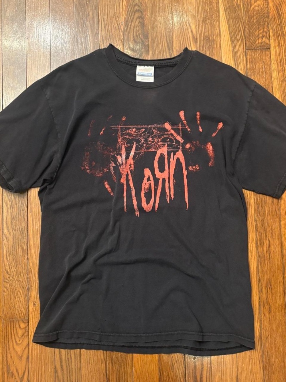 Vintage Korn Nu Metal Band T Shirt Size Large Black Red Graphic Tee